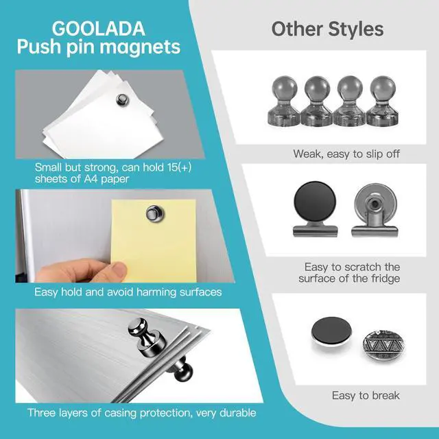 Alt view image 7 of 7 - Pack of 24 Black Fridge Magnets Strong Refrigerator Magnets Push Pins Magnets for Whiteboard Office Classroom Map Kitchen Office Locker