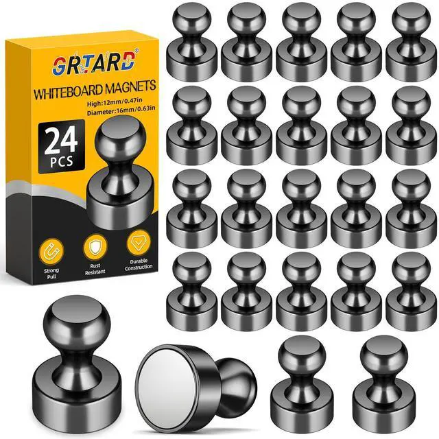 Main image of 24 Pack Magnets for Whiteboard, Black Magnetic Push Pins
