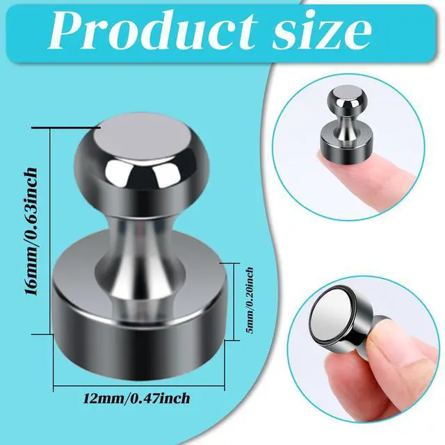 Alt view image 2 of 6 - 24 Pack Black Whiteboard Magnets 12 x 16mm Push Pin Magnet, Strong Magnets, Round Small Magnets for Refrigerator, Curtain Magnets, Magnetic Clips, Neodymium Magnets
