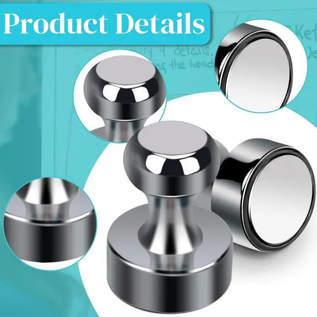 Alt view image 3 of 6 - 24 Pack Black Whiteboard Magnets 12 x 16mm Push Pin Magnet, Strong Magnets, Round Small Magnets for Refrigerator, Curtain Magnets, Magnetic Clips, Neodymium Magnets