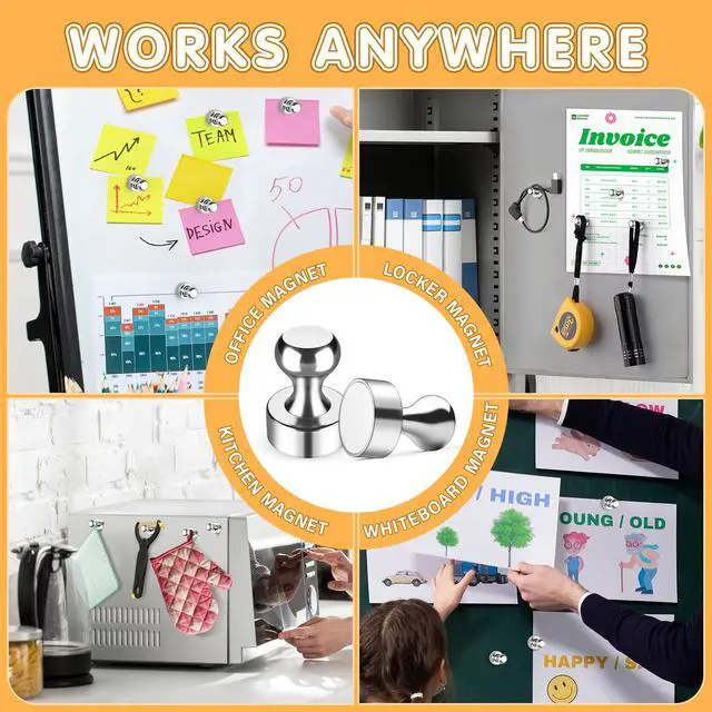 Alt view image 4 of 6 - 12Pcs Strong Magnets for Whiteboard, Fridge Magnets Adults, Refrigerator Magnets, Magnet Fridge, Small Strong Magnets for Kitchen, Office, Classroom, Locker
