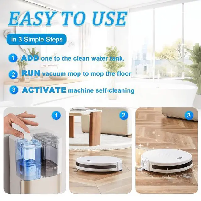 Alt view image 4 of 7 - Floor Cleaning Solution Tablet,Compatible with Tineco, Deep Cleans for Multiple Hard Floors, Suitable With All Robot Vacuums with Mopping and Cordless Wet/Dry Vacuum Mop Cleaner-60 Pack,Orange Scent
