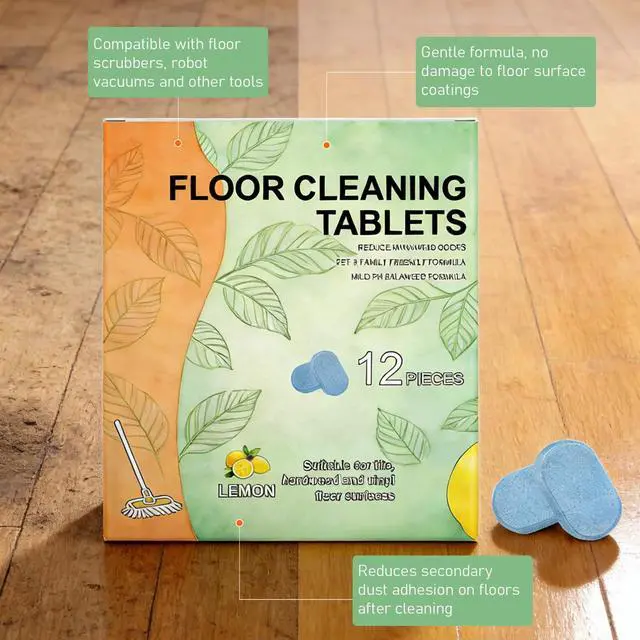 Alt view image 4 of 7 - 36pcs Floor Cleaner Tablets Hard Floor Cleaner Tablets, Pre-Measured Dissolvable Cleaning Solution for Tile, Vinyl, Hardwood, Fresh Lemon Scent, Compatible with Robot Mops & Wet/Dry Vacuums