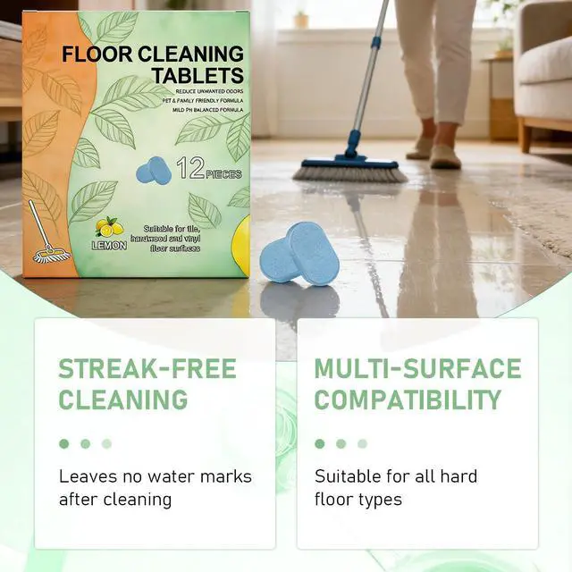Alt view image 2 of 7 - 36pcs Floor Cleaner Tablets Hard Floor Cleaner Tablets, Pre-Measured Dissolvable Cleaning Solution for Tile, Vinyl, Hardwood, Fresh Lemon Scent, Compatible with Robot Mops & Wet/Dry Vacuums