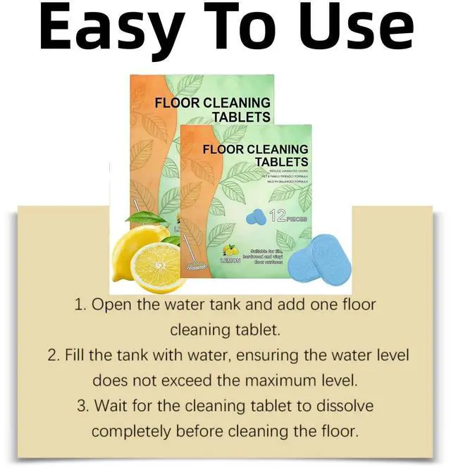 Alt view image 6 of 6 - Floor Cleaning Tablets, 24PCS Hard Floor Cleaner Tablets, Pre-Measured Dissolvable Cleaning Solution for Tile and Vinyl Floors, Fresh Lemon Scent Tablet Compatible with Robot Mops, Wet/Dry Vacuums
