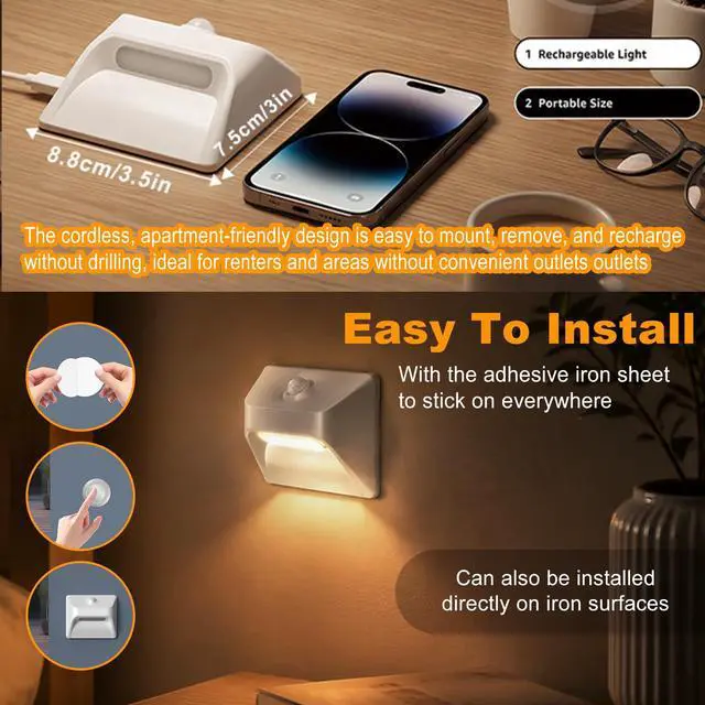Alt view image 2 of 5 - Motion Sensor Night Lights 2200mAh Battery Rechargeable Stair Lights Indoor