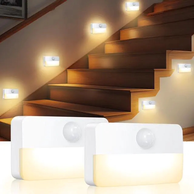Main image of 2 Pack Mini Motion Sensor Stair Light for Indoor, Battery-Powered LED Night Light, 40 Lumen 3000K, Cordless Closet Lights, Safe Lights for Stairs, Hallway, Bathroom, Kitchen, Cabinet