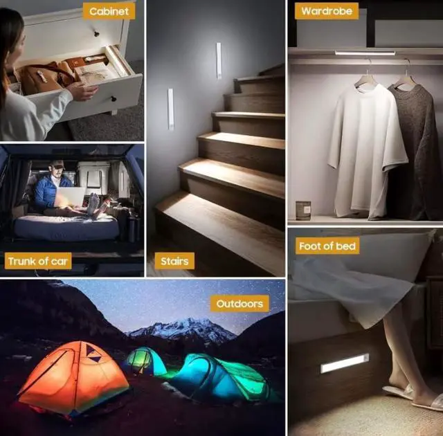 Alt view image 6 of 7 - 2-Pack - Under Cabinet Motion Sensor Light Indoor Lights,76 LED Operated 1500mAh USB Rechargeable Closet Lights, Magnetic Dimmable Closet LightsWireless Under Counter Lights for Kitchen, Stairs