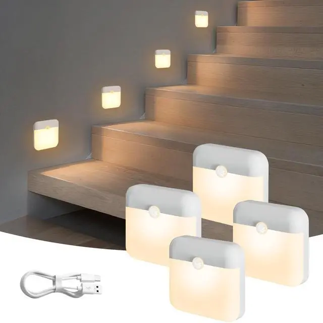 Main image of 4 Pack Motion Sensor Light Indoor, Rechargeable Night Light, 60LM, 2-Modes, Stick-on Battery Operated LED Sensor Light for Stairway, Hallway, Kitchen, Closet, Bedroom