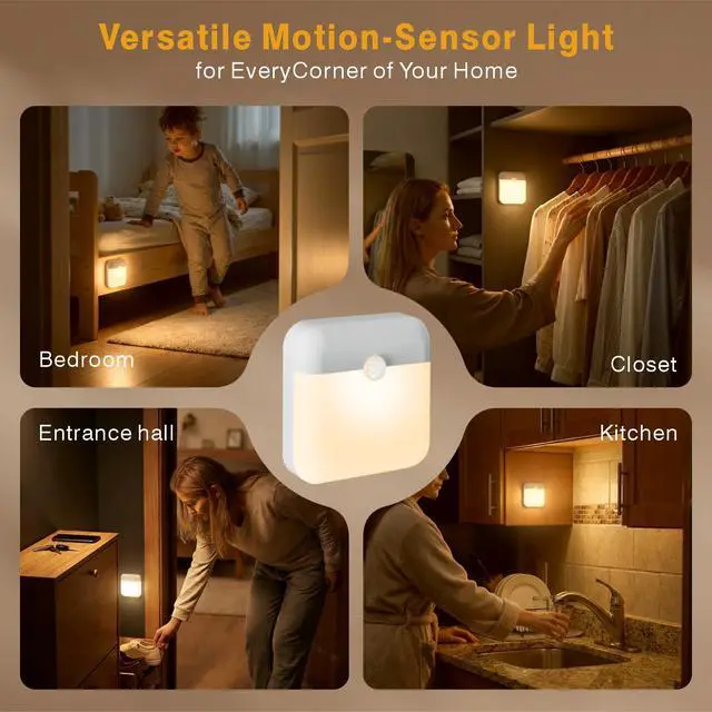 Alt view image 3 of 7 - 4 Pack Motion Sensor Light Indoor, Rechargeable Night Light, 60LM, 2-Modes, Stick-on Battery Operated LED Sensor Light for Stairway, Hallway, Kitchen, Closet, Bedroom