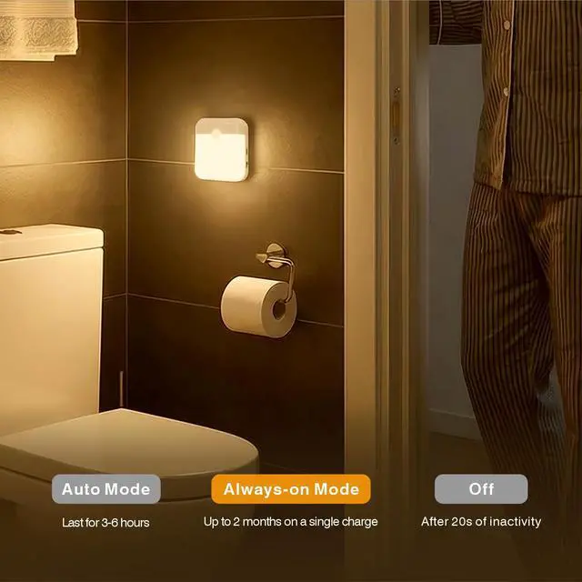 Alt view image 4 of 7 - 4 Pack Motion Sensor Light Indoor, Rechargeable Night Light, 60LM, 2-Modes, Stick-on Battery Operated LED Sensor Light for Stairway, Hallway, Kitchen, Closet, Bedroom