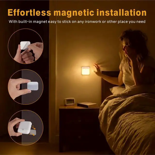 Alt view image 5 of 7 - 4 Pack Motion Sensor Light Indoor, Rechargeable Night Light, 60LM, 2-Modes, Stick-on Battery Operated LED Sensor Light for Stairway, Hallway, Kitchen, Closet, Bedroom