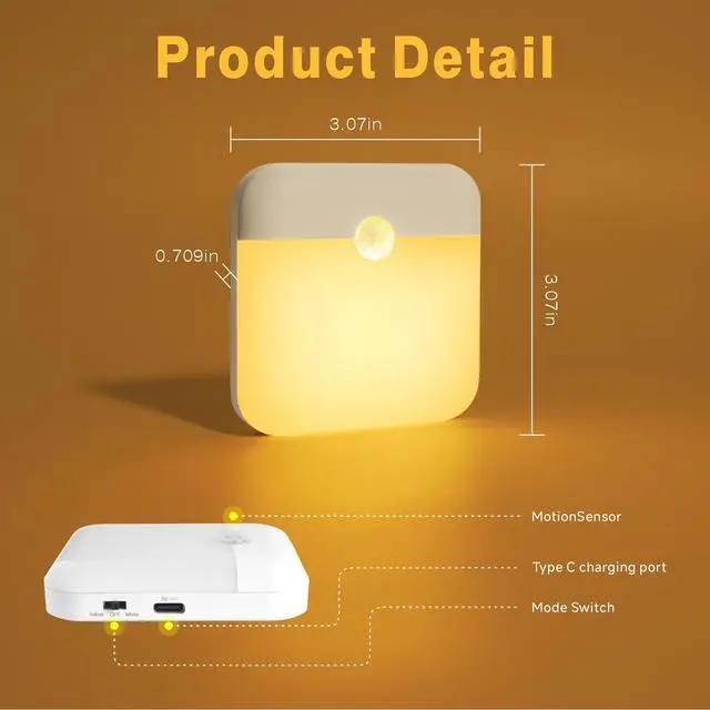 Alt view image 7 of 7 - 4 Pack Motion Sensor Light Indoor, Rechargeable Night Light, 60LM, 2-Modes, Stick-on Battery Operated LED Sensor Light for Stairway, Hallway, Kitchen, Closet, Bedroom