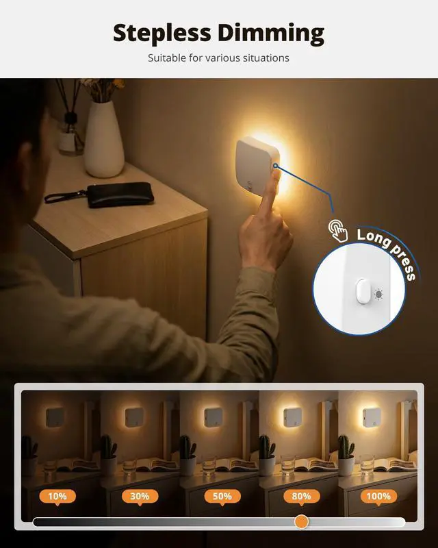 Alt view image 5 of 7 - Rechargeable Night Light Backlit, 3CCT Motion Sensor Light Indoor, 2 Pack