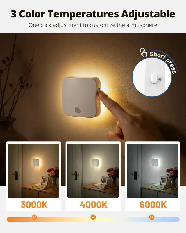 Alt view image 4 of 7 - Rechargeable Night Light Backlit, 3CCT Motion Sensor Light Indoor, 2 Pack