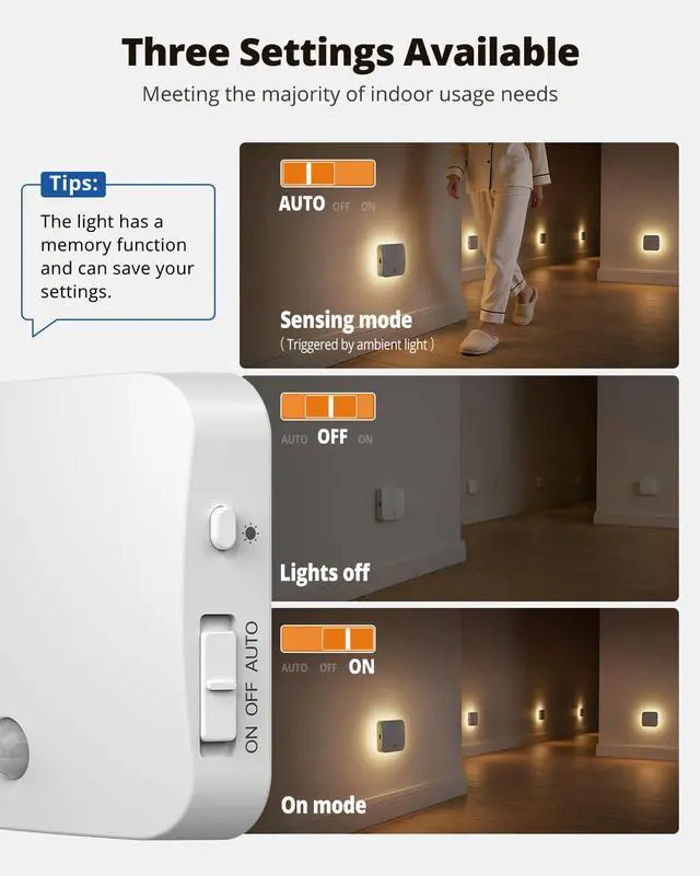 Alt view image 6 of 7 - Rechargeable Night Light Backlit, 3CCT Motion Sensor Light Indoor, 2 Pack