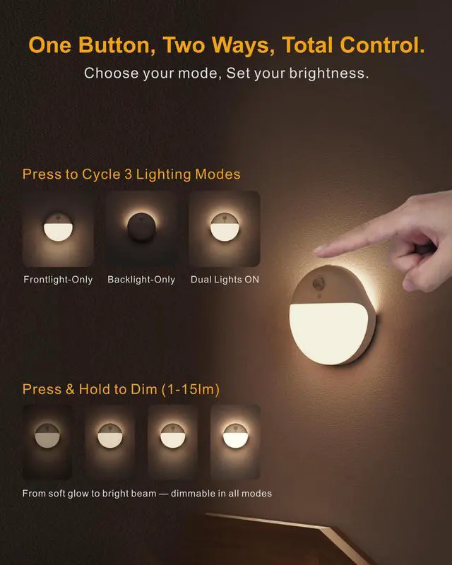 Alt view image 4 of 7 - 2 Pack Motion Sensor Light Indoor, 2.6" Small Stick on Lights for Stairs, Bathroom, Dimmable Battery Night Light, 3 Light Modes, Soft LED Light for Travel, Toliets, Bedroom, Kids, Warm White