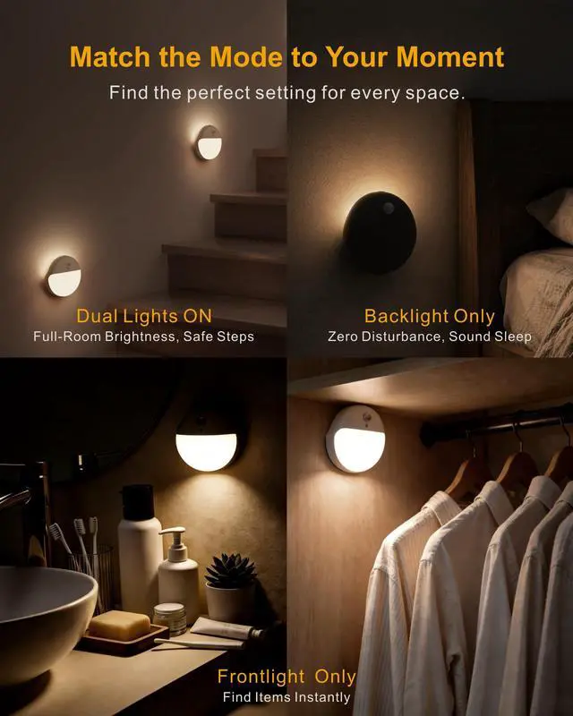 Alt view image 5 of 7 - 2 Pack Motion Sensor Light Indoor, 2.6" Small Stick on Lights for Stairs, Bathroom, Dimmable Battery Night Light, 3 Light Modes, Soft LED Light for Travel, Toliets, Bedroom, Kids, Warm White