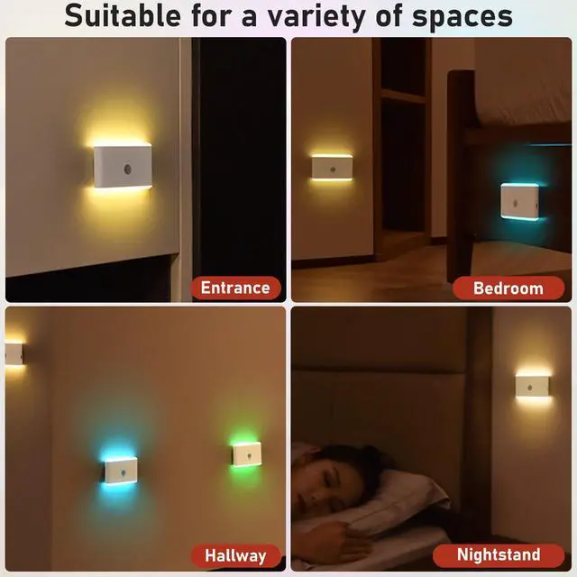 Alt view image 5 of 6 - 2 Pack Motion Sensor Night Light, Rechargeable Stair Lights Indoor RGB Motion Sensor Light for Hallway, Stairway, Bathroom, Bedroom, Kitchen, Wireless Magnetic Attachment