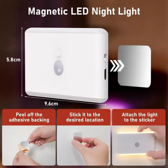 Alt view image 6 of 6 - 2 Pack Motion Sensor Night Light, Rechargeable Stair Lights Indoor RGB Motion Sensor Light for Hallway, Stairway, Bathroom, Bedroom, Kitchen, Wireless Magnetic Attachment
