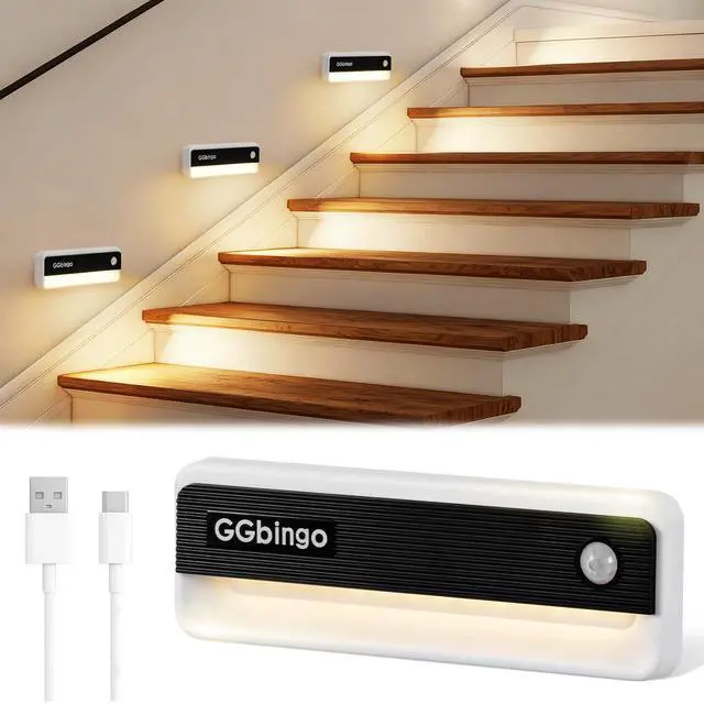 Main image of Motion Sensor Lights Indoor, Rechargeable Motion Activated Night Light, 3 Colors | 2 Modes Stick On Lights for Stairway, Stair, Bedroom, Hallway, Kitchen, Cabinet, Closet