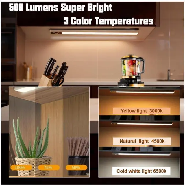 Alt view image 3 of 7 - Magnetic Motion Sensor Under Cabinet Lights 2-Pack,USB-C Rechargeable 90-Day Battery LED Light Bar,Dimmable 120LM 6000K Cool White,Wireless Stick-On Light for Kitchen,Closet,Stairs