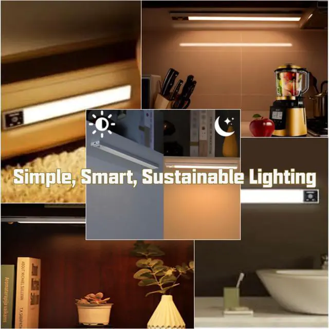 Alt view image 7 of 7 - Magnetic Motion Sensor Under Cabinet Lights 2-Pack,USB-C Rechargeable 90-Day Battery LED Light Bar,Dimmable 120LM 6000K Cool White,Wireless Stick-On Light for Kitchen,Closet,Stairs