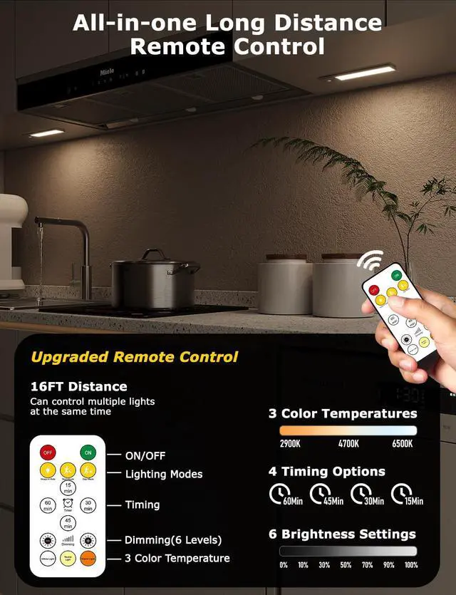 Alt view image 2 of 7 - 8" Under Cabinet Lighting Wireless, Remote, Motion Sensor, 2Pack, Silver