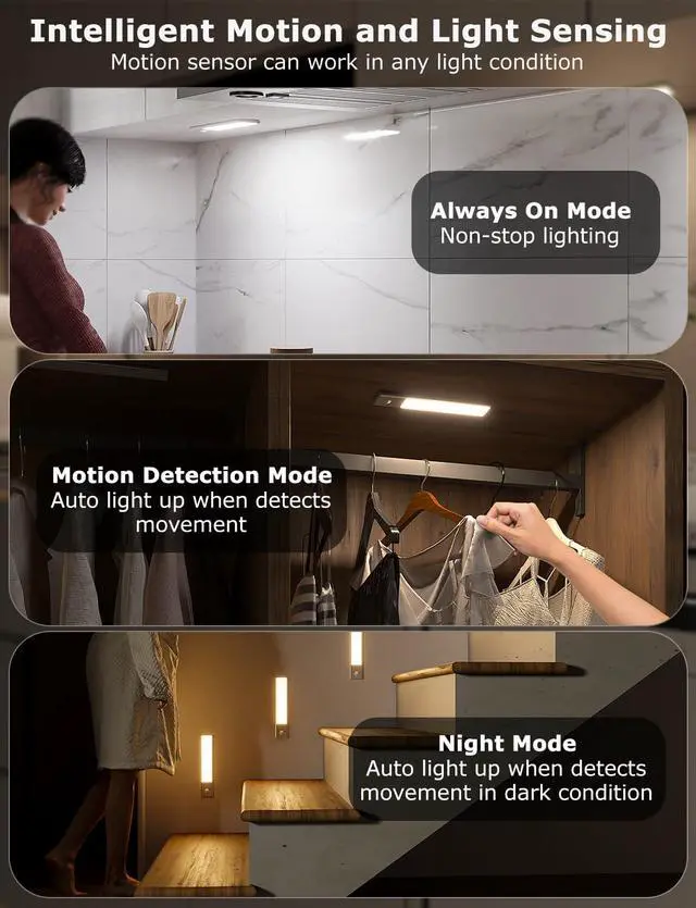 Alt view image 3 of 7 - 8" Under Cabinet Lighting Wireless, Remote, Motion Sensor, 2Pack, Silver