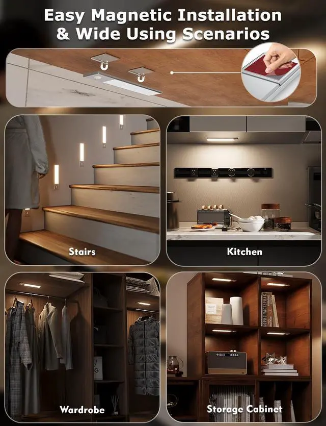 Alt view image 6 of 7 - 8" Under Cabinet Lighting Wireless, Remote, Motion Sensor, 2Pack, Silver