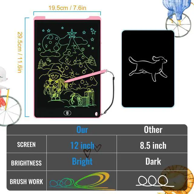Alt view image 2 of 7 - 2 Pack 12 Inch LCD Writing Tablet, Colorful Doodle Board - Pink & Blue