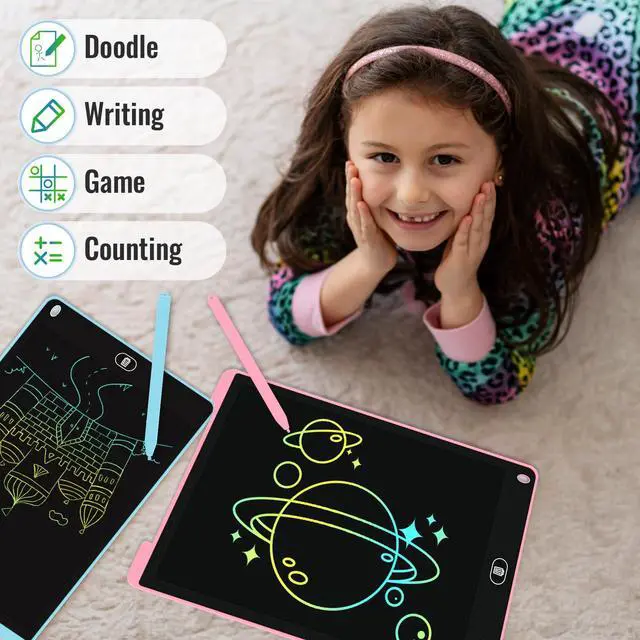 Alt view image 3 of 7 - 2 Pack 12 Inch LCD Writing Tablet, Colorful Doodle Board - Pink & Blue