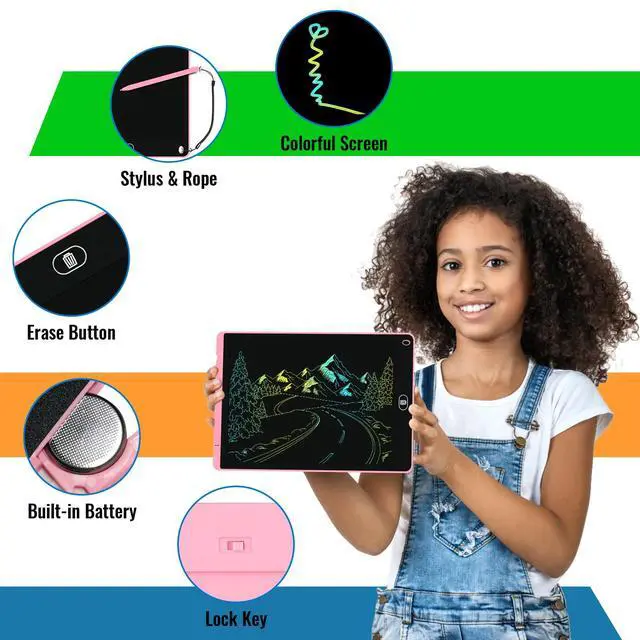 Alt view image 4 of 7 - 2 Pack 12 Inch LCD Writing Tablet, Colorful Doodle Board - Pink & Blue