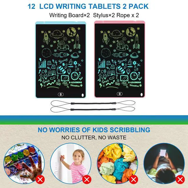 Alt view image 5 of 7 - 2 Pack 12 Inch LCD Writing Tablet, Colorful Doodle Board - Pink & Blue