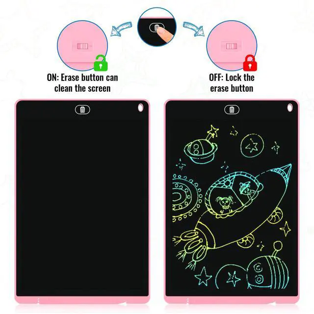 Alt view image 7 of 7 - 2 Pack 12 Inch LCD Writing Tablet, Colorful Doodle Board - Pink & Blue