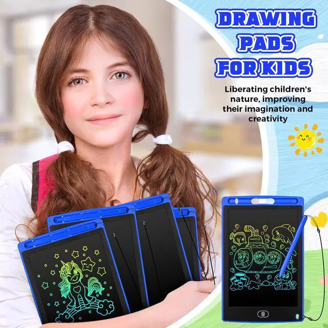Alt view image 5 of 7 - 4 Pcs LCD Writing Tablet for Kids, 8.5 Inch Colorful Toddler Doodle Board Tablet, Reusable Electronic LCD Writing Board for Boys Girls Age 3-8 Birthday Gifts(Blue)