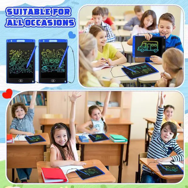 Alt view image 4 of 7 - 4 Pcs LCD Writing Tablet for Kids, 8.5 Inch Colorful Toddler Doodle Board Tablet, Reusable Electronic LCD Writing Board for Boys Girls Age 3-8 Birthday Gifts(Blue)