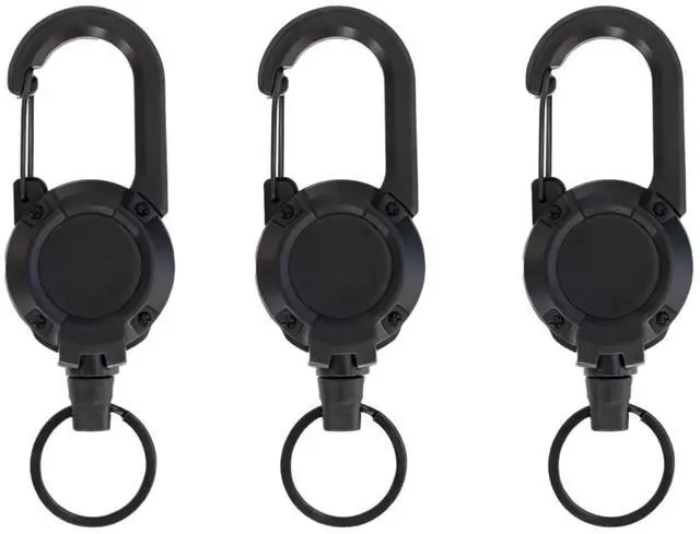 Main image of 3 Pack Heavy Duty Retractable Keychain, Retractable ID Badge Clip Reel with Steel Cable and Carabiner Clip