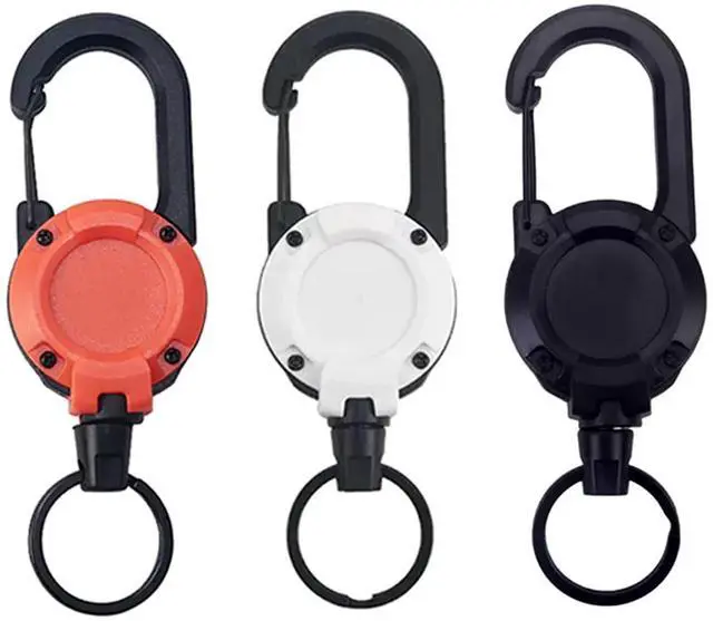 Main image of 3 Pack Heavy Duty Retractable Keychain & ID Badge Holder Reel with 25.98" Steel Cord and Carabiner Clip for Work, Home and Outdoor UseWhite+Black+Orange