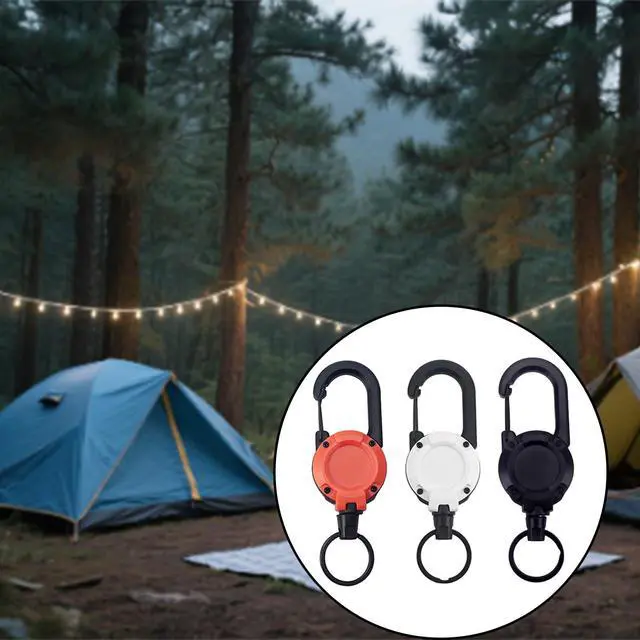 Alt view image 5 of 5 - 3 Pack Heavy Duty Retractable Keychain & ID Badge Holder Reel with 25.98" Steel Cord and Carabiner Clip for Work, Home and Outdoor UseWhite+Black+Orange
