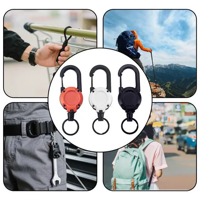 Alt view image 4 of 5 - 3 Pack Heavy Duty Retractable Keychain & ID Badge Holder Reel with 25.98" Steel Cord and Carabiner Clip for Work, Home and Outdoor UseWhite+Black+Orange