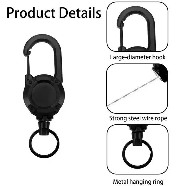 Alt view image 3 of 5 - 3 Pack Heavy Duty Retractable Keychain & ID Badge Holder Reel with 25.98" Steel Cord and Carabiner Clip for Work, Home and Outdoor UseWhite+Black+Orange