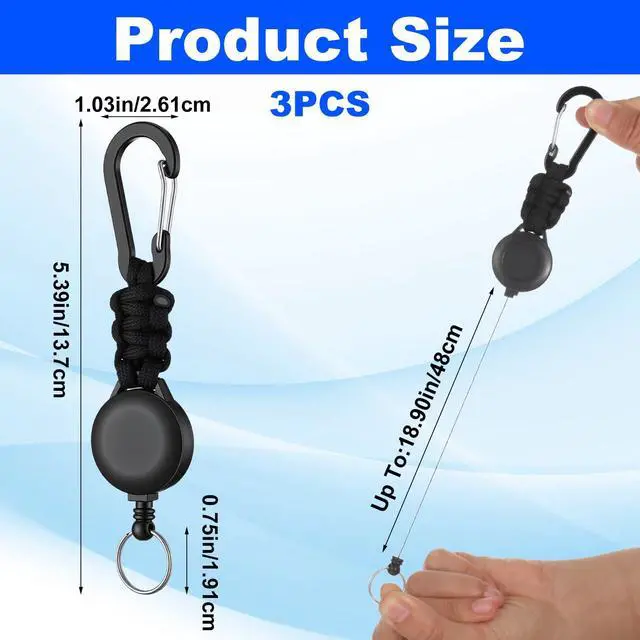 Alt view image 2 of 6 - 3 Pack Retractable Keychain, Heavy Duty Carabiner Badge Holders
