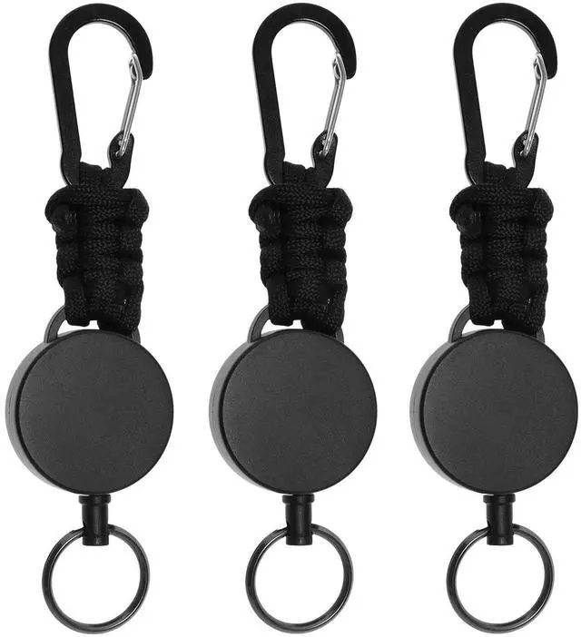 Main image of 3 Pack Retractable Keychain Heavy Duty Carabiner Badge Reel 60cm Steel Cord Extendable ID Holder Key Ring with Lanyard