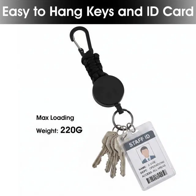 Alt view image 4 of 7 - 3 Pack Retractable Keychain Heavy Duty Carabiner Badge Reel 60cm Steel Cord Extendable ID Holder Key Ring with Lanyard