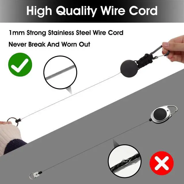 Alt view image 6 of 7 - 3 Pack Retractable Keychain Heavy Duty Carabiner Badge Reel 60cm Steel Cord Extendable ID Holder Key Ring with Lanyard