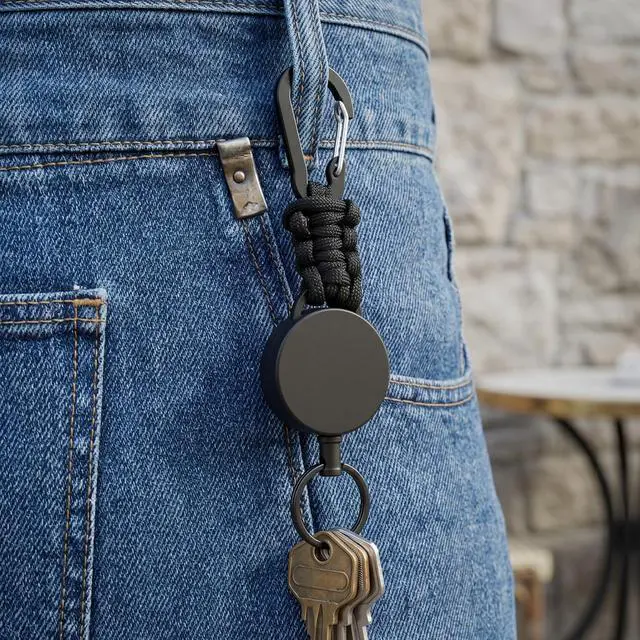 Alt view image 7 of 7 - 3 Pack Retractable Keychain Heavy Duty Carabiner Badge Reel 60cm Steel Cord Extendable ID Holder Key Ring with Lanyard