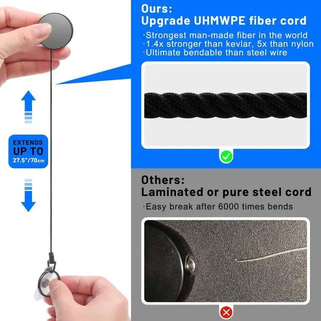 Alt view image 3 of 7 - 3 Pcs Heavy Duty Badge Reels Retractable Badge Holder, Metal Retractable Keychain Badge Reel ID with Belt Clip Key Ring for Key Name Card Holder