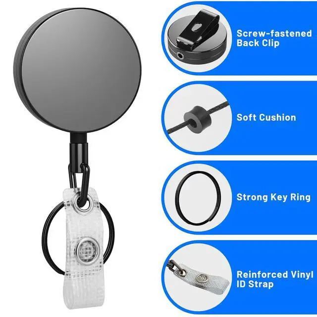 Alt view image 4 of 7 - 3 Pcs Heavy Duty Badge Reels Retractable Badge Holder, Metal Retractable Keychain Badge Reel ID with Belt Clip Key Ring for Key Name Card Holder