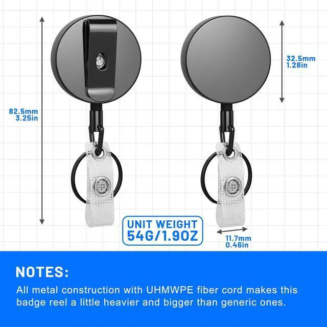 Alt view image 5 of 7 - 3 Pcs Heavy Duty Badge Reels Retractable Badge Holder, Metal Retractable Keychain Badge Reel ID with Belt Clip Key Ring for Key Name Card Holder